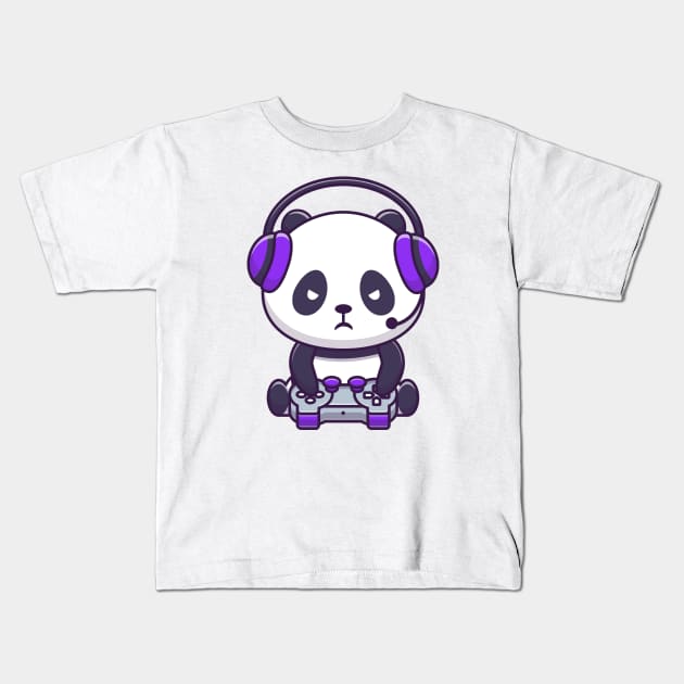 Cute Panda Gaming Cartoon Kids T-Shirt by Catalyst Labs